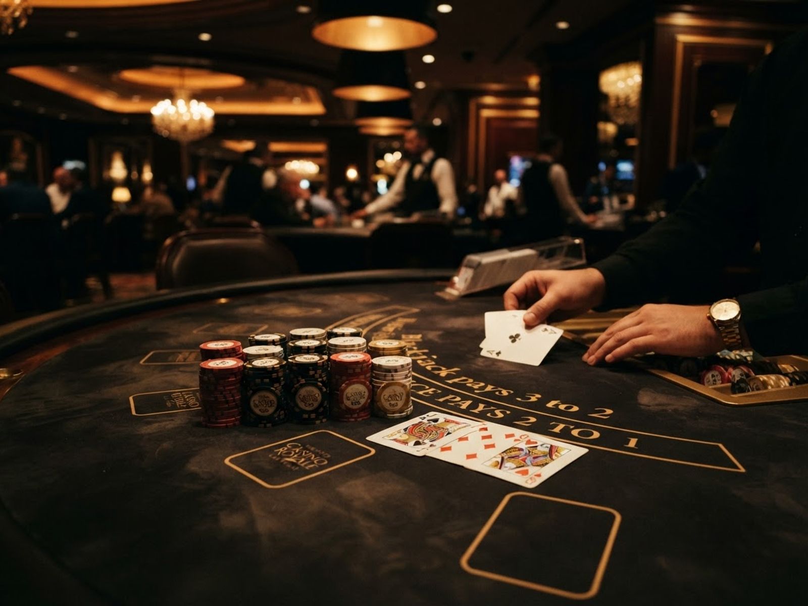 Table de jeu Aphrodite casino avec jetons et cartes
