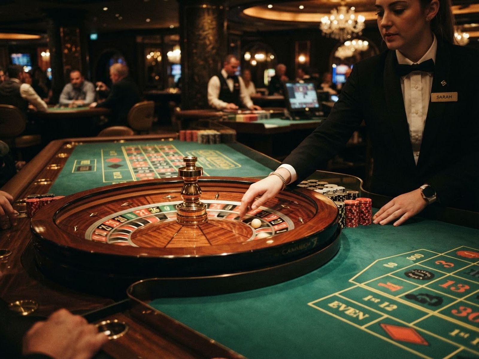 Roulette en direct sur une table de casino