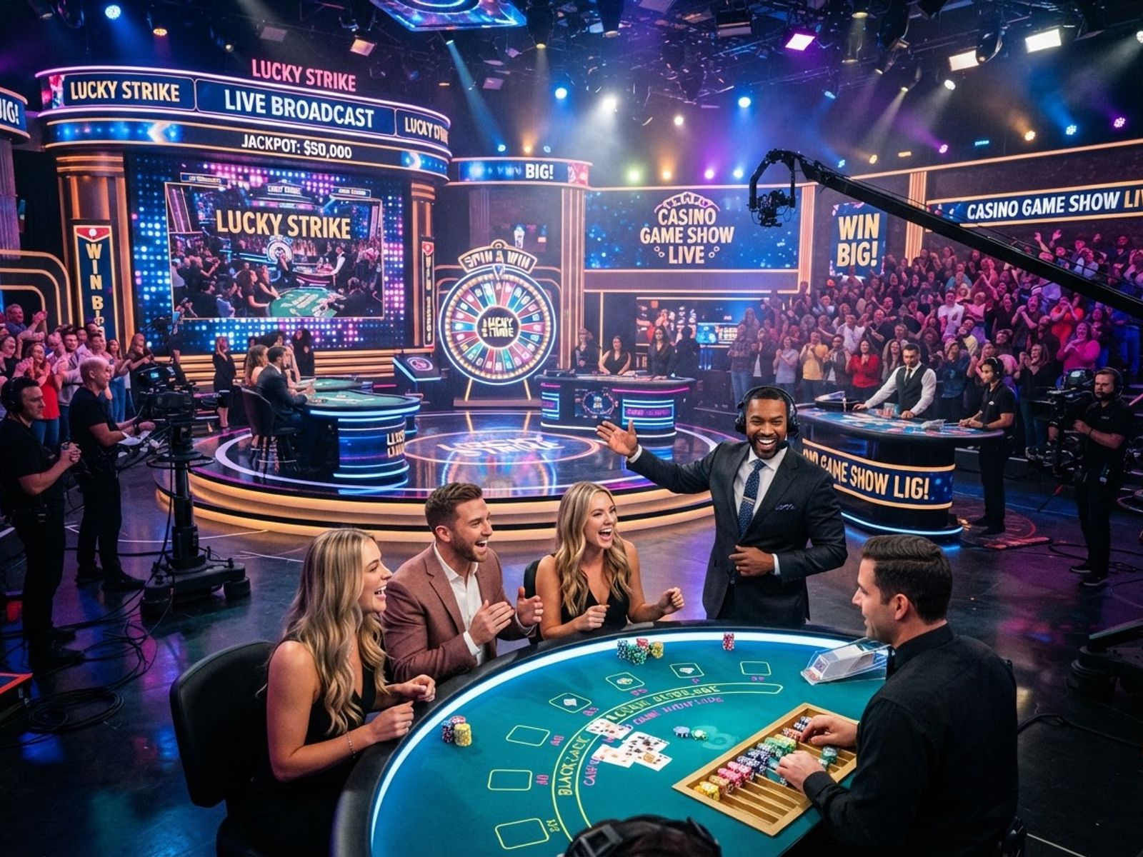 Plateau de game show de casino avec éclairages colorés